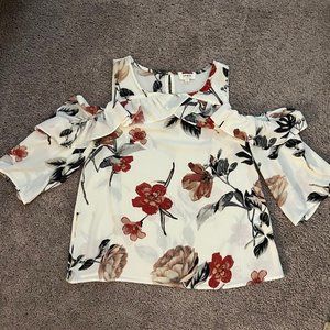 Umgee Floral Cold Shoulder Top Size Small